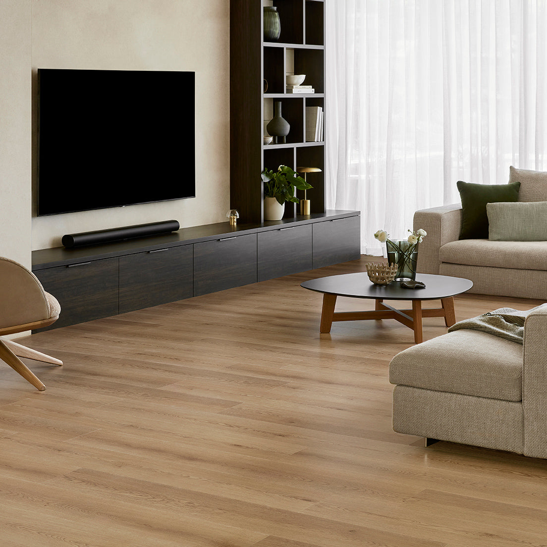 Easi-Plank Oak Natural hybrid flooring installed in a lounge room