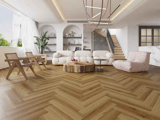 Riverhill Floors Hybrid Elegant Herringbone Natural Spotted Gum 9.5mm (1.43m2/box)