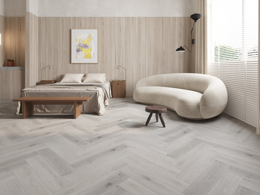 Riverhill Floors Hybrid Elegant Herringbone Snow Grey 9.5mm (1.43m2/box)