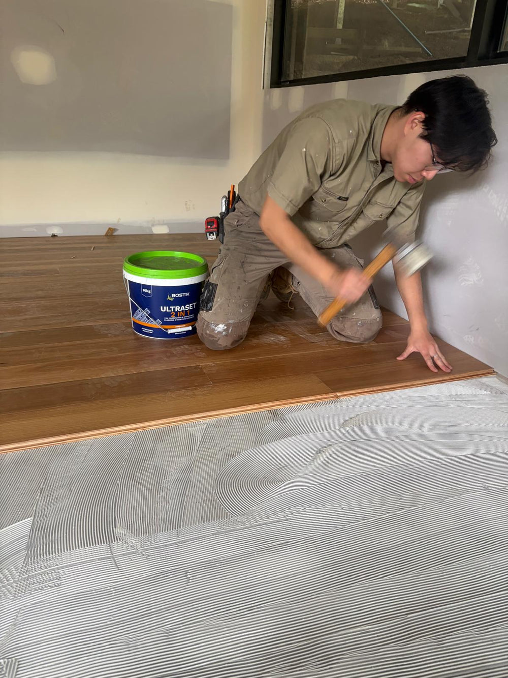 Job 3830 Ocean Shores Engineered Timber Installation - flooring installation in progress
