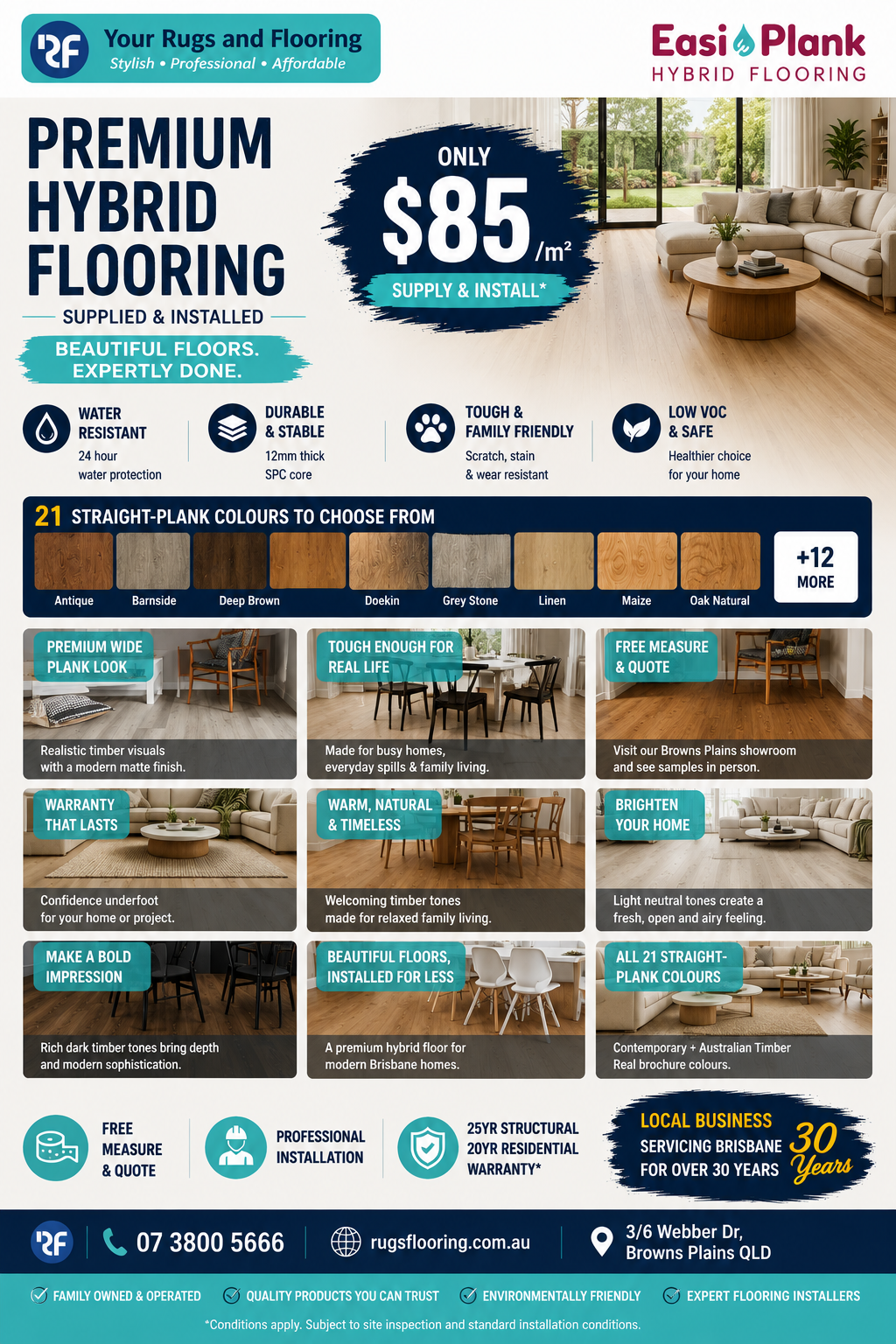 Easi-Plank hybrid flooring supply and installation offer from Your Rugs and Flooring Brisbane mobile