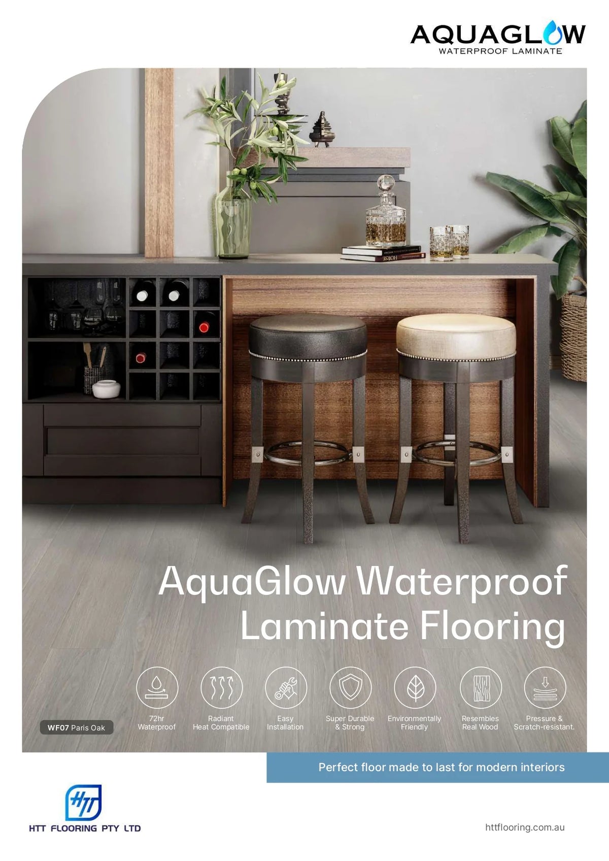 HTT AquaGlow AC5 Laminate Flooring 12mm Brochure Cover
