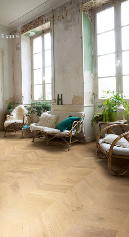 Quick-Step Intenso Chevron Engineered Timber Flooring 13/2.5mm Granola Oak Extra Matt Setting