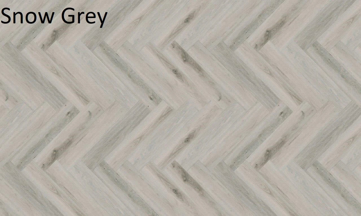 Riverhill Elegant Herringbone Hybrid Flooring 9.5mm Snow Grey Swatch