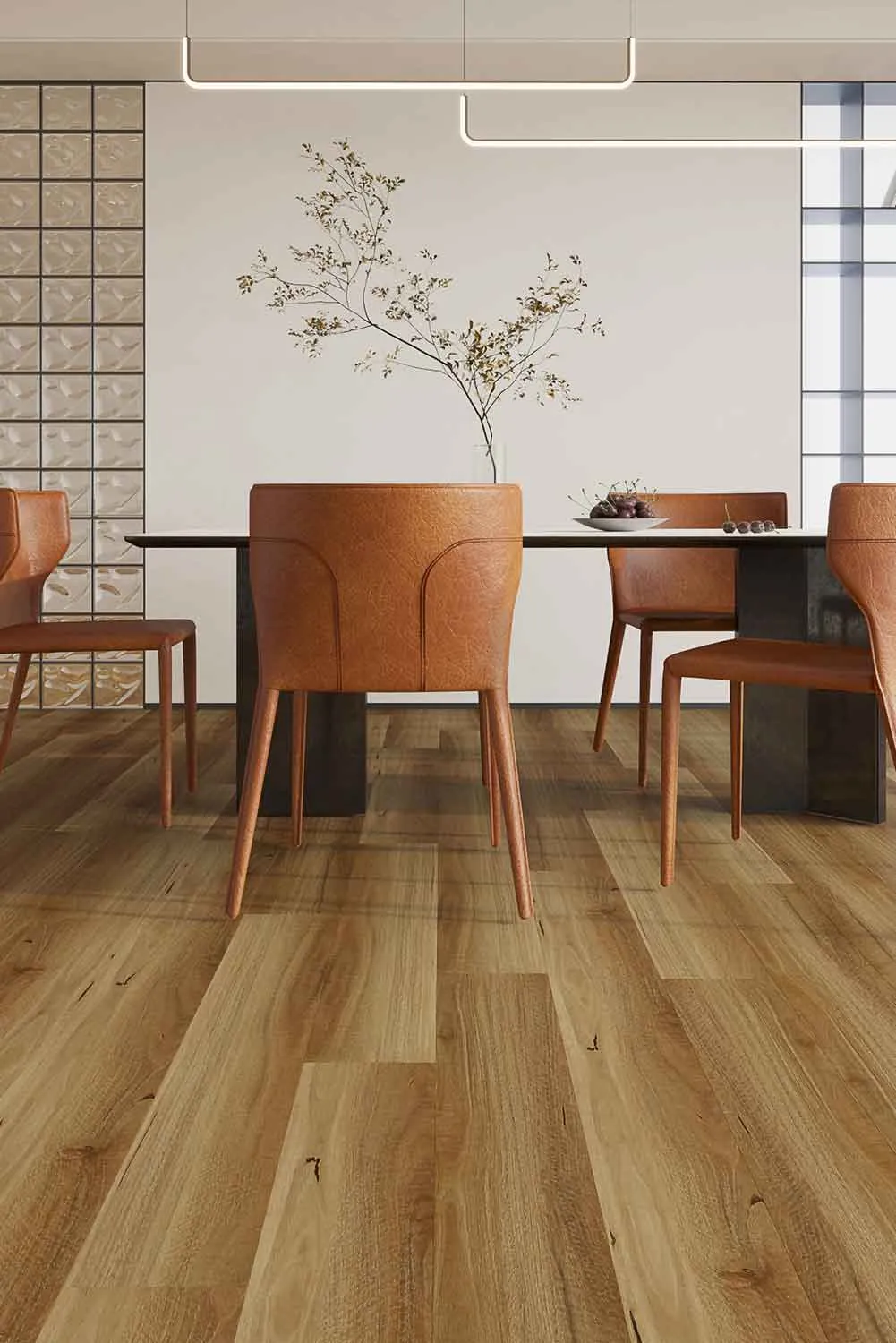 Spotted Gum wide plank hybrid flooring in a home