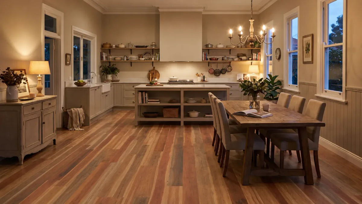 The Flooring Lab Eucalypt Australian Native Engineered Timber Flooring 14.2mm - Spotted Gum Rustic room setting